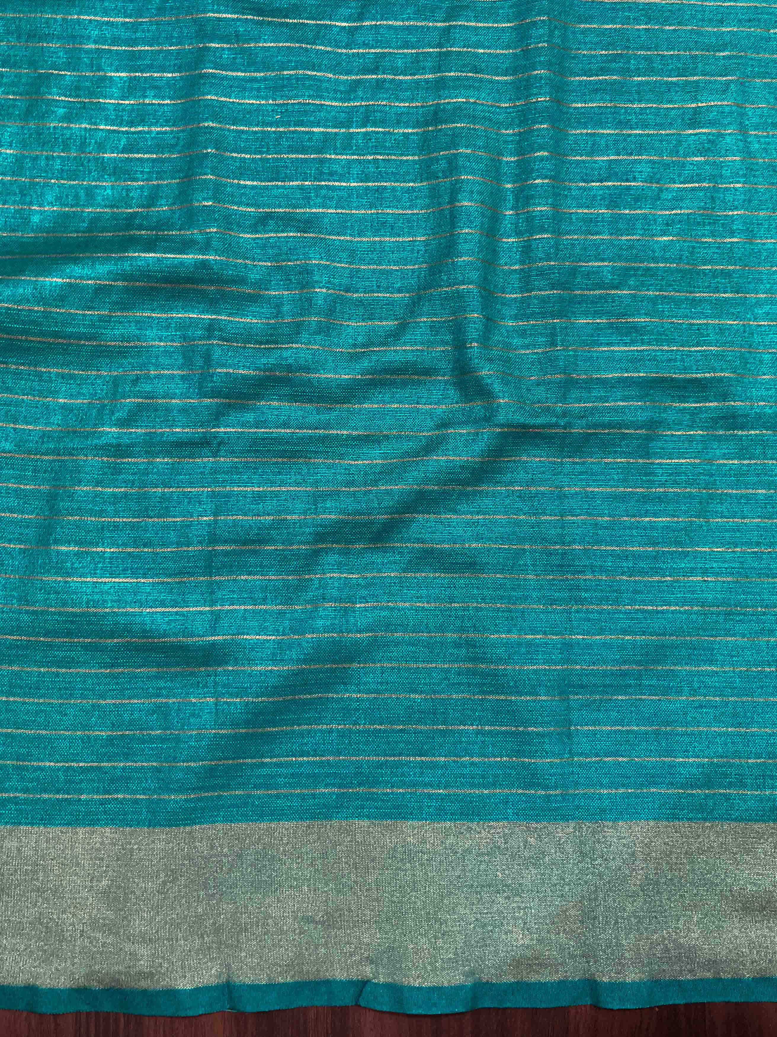 Bhagalpur Handloom Pure Linen Saree With Zari Checks Design-Off White & Green