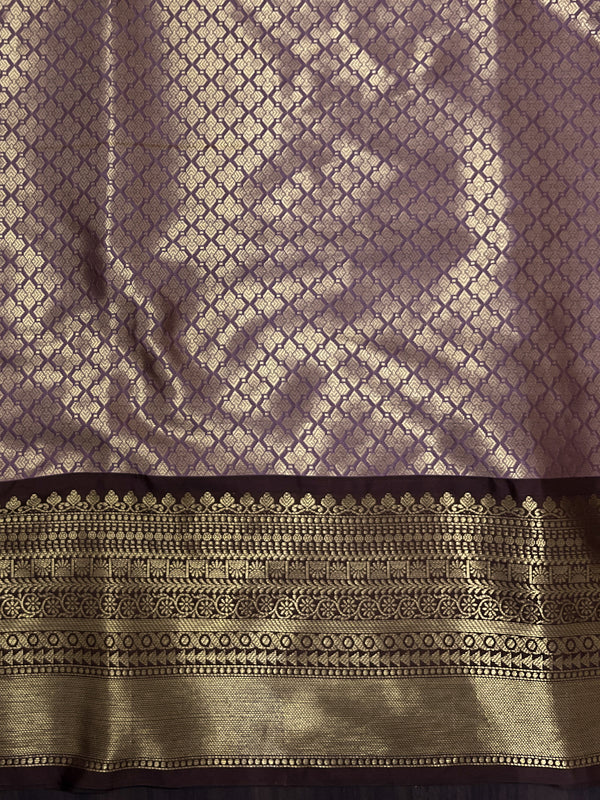 Banarasee Handwoven Tissue Saree With Zari Woven Design Contrast Border & Lace-Light Pink & Brown