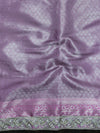 Banarasee Handwoven Tissue Saree With Zari Woven Design Contrast Border & Lace-Blue & Lavender
