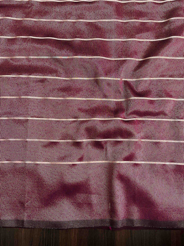 Banarasee Handloom Semi Silk Saree With Gold Zari Stripes-Maroon
