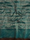 Banarasee Handloom Semi Silk Saree With Gold Zari Stripes-Teal Green