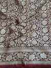 Banarasee Handloom Semi Silk Plain Saree With Silver Zari Floral Border-Burgundy