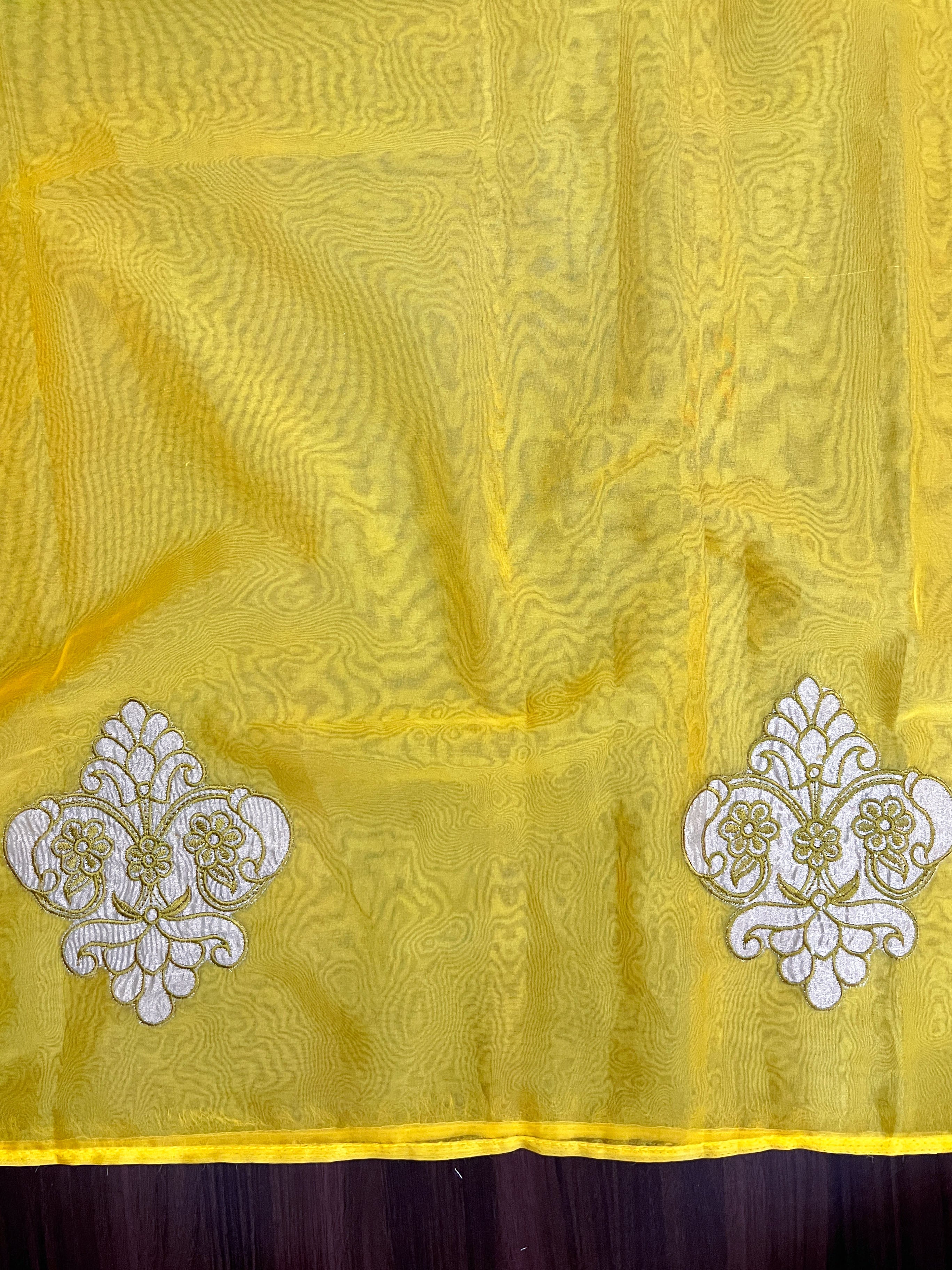Banarasee Organza Mix Saree With Embroidered Buta & Applique Work Pallu-Yellow