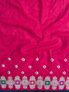 Banarasee Handloom Semi Silk Bandhej Saree With Zari Jaal Design Mirror Work & Floral Border-Pink