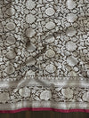 Banarasee Handloom Semi Silk Plain Saree With Silver Zari Floral Border-Brown