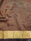 Banarasee Handwoven Dual Color Tissue Saree With Gold Zari Border & Lace-Brown & Black
