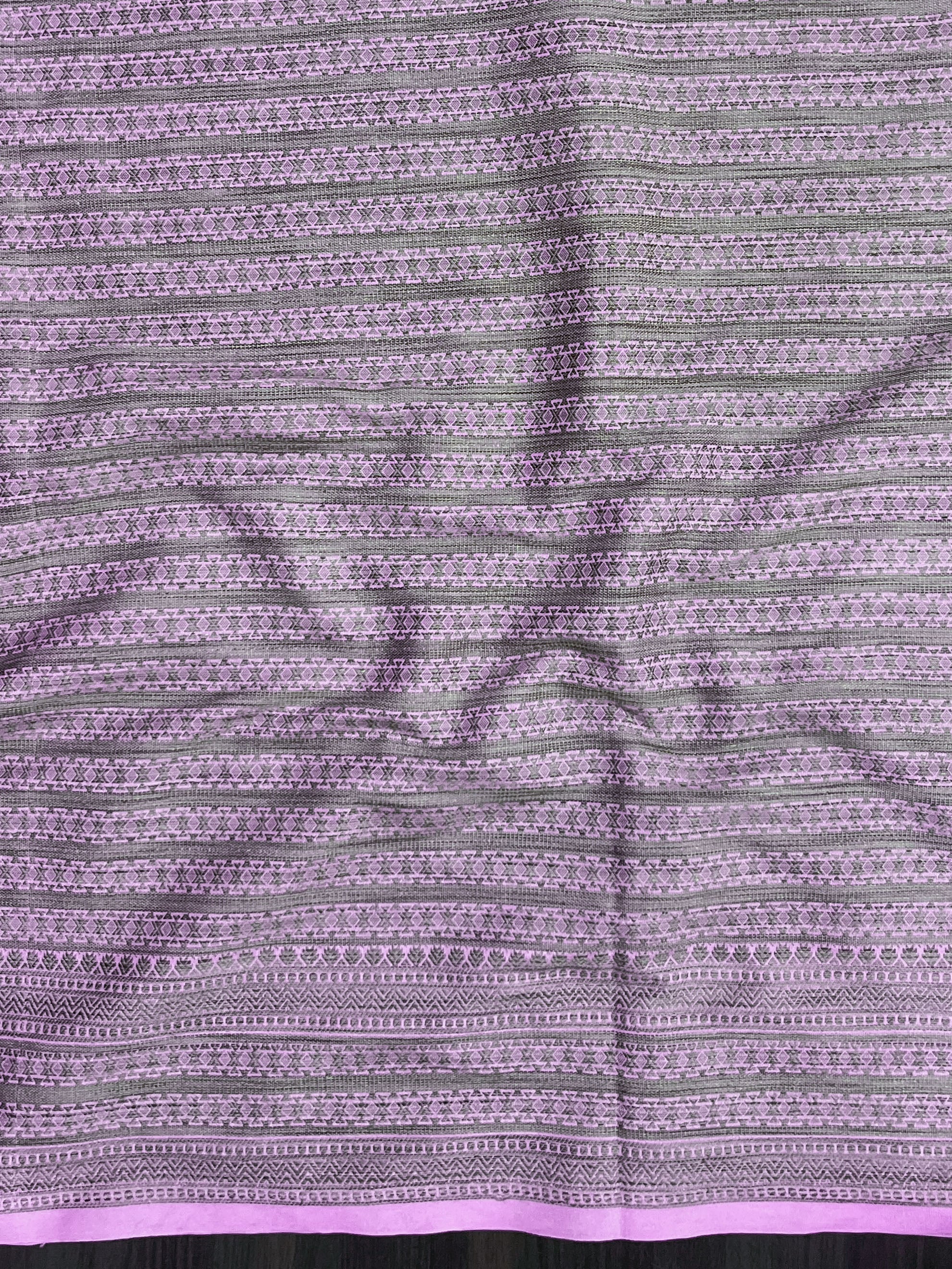 Banarasee Handloom Soft Cotton Saree With Resham Work & Contrast Border-Violet & Lilac