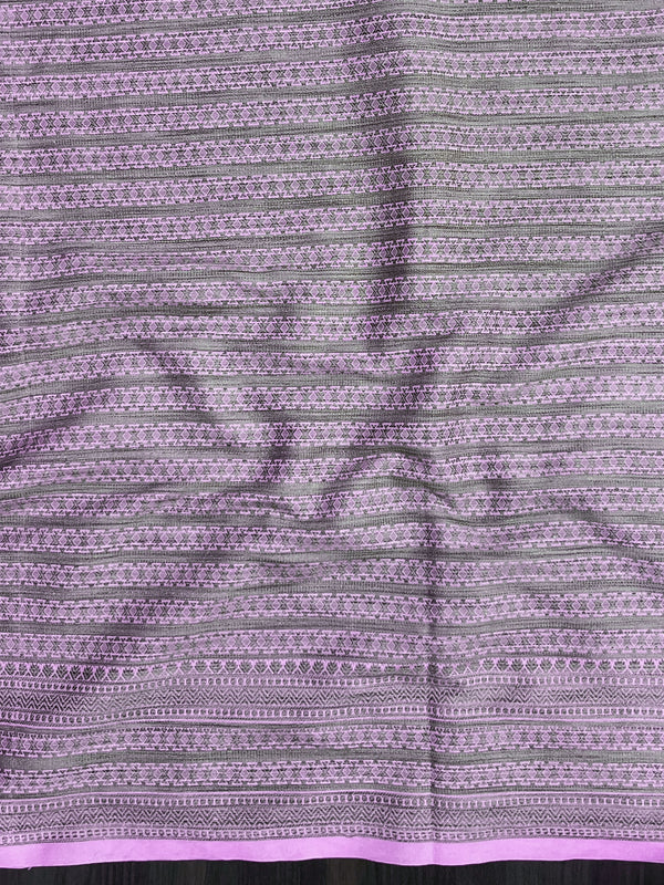 Banarasee Handloom Soft Cotton Saree With Resham Work & Contrast Border-Violet & Lilac