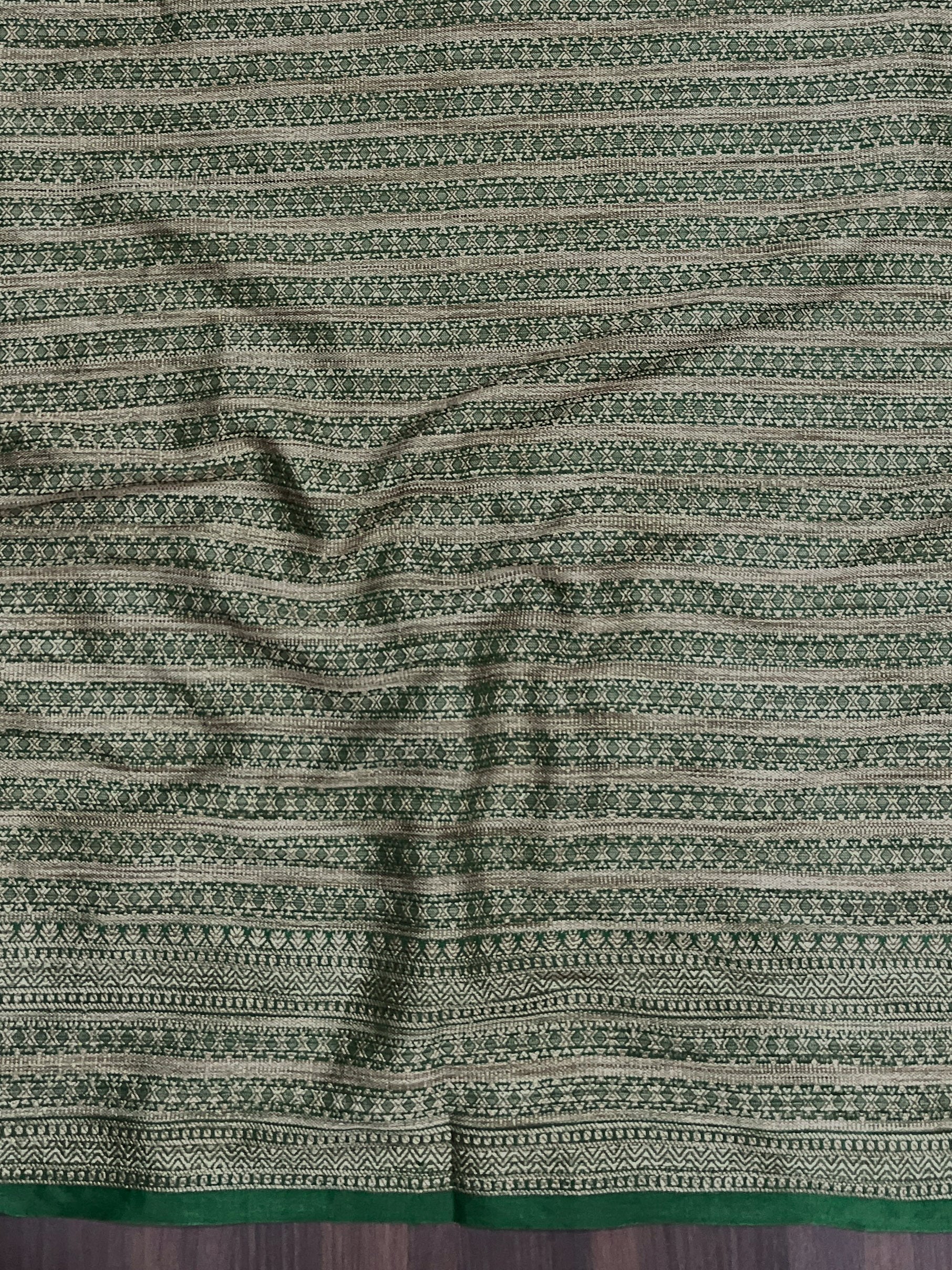 Banarasee Handloom Soft Cotton Saree With Resham Work & Contrast Border-Pink & Green