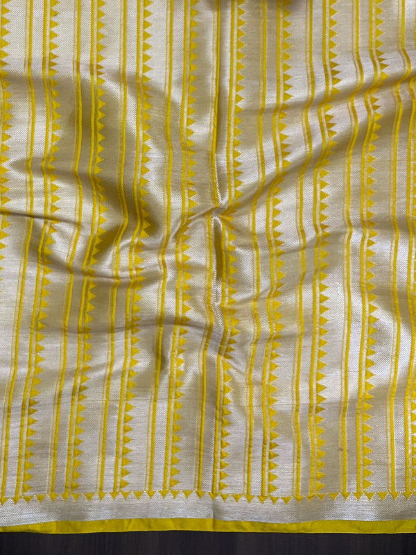 Banarasee Handloom Semi Silk Saree With Sona Rupa Zari Buta Design & Border-Yellow