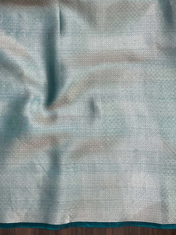 Banarasee Handwoven Tissue Saree With Zari Buti & Swarovski Work-Turquoise Blue