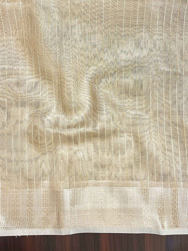 Banarasee Handwoven Tissue Saree With Thread Embroidery Digital Prints & Zari Border-Gold