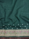 Banarasee Handloom Semi Silk Bandhej Saree With Broad Zari Floral Border-Deep Green