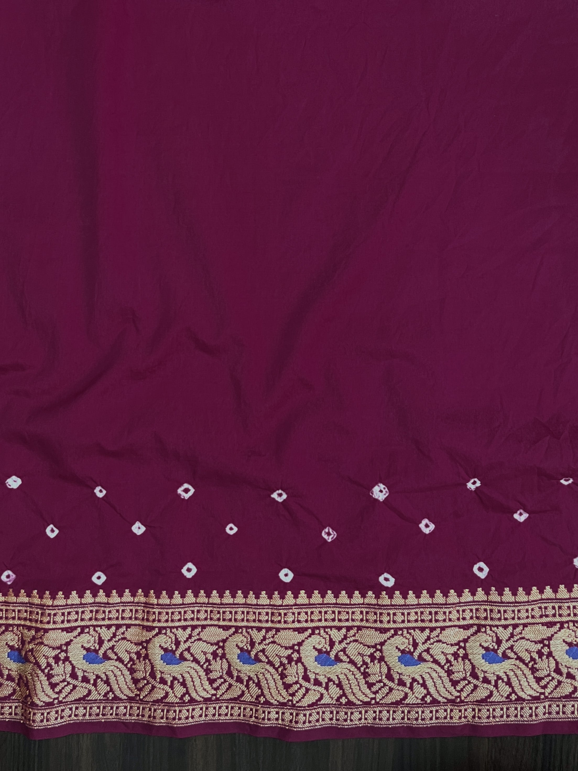 Banarasee Handloom Semi Silk Bandhej Saree With Broad Zari Floral Border-Violet