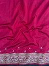 Banarasee Handloom Semi Silk Bandhej Saree With Broad Zari Floral Border-Deep Pink