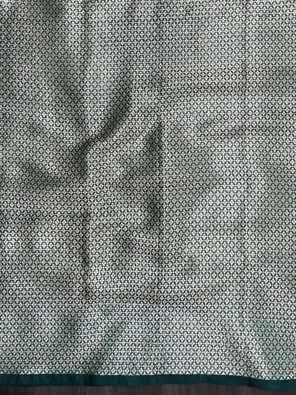 Banarasee Handloom Cotton Silk Plain Saree With Gold Zari Border-Deep Green