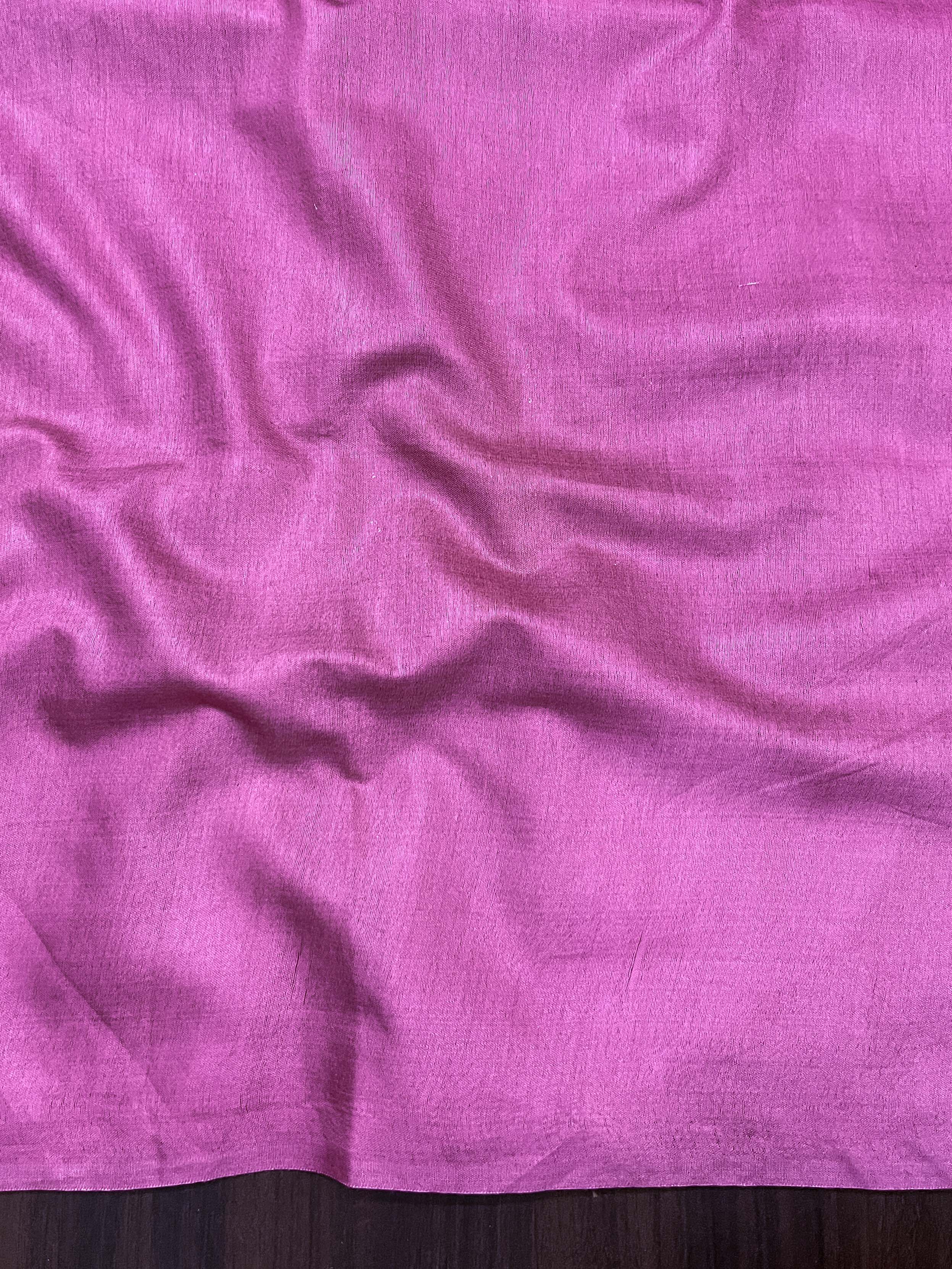 Bhagalpur Handloom Semi Silk Saree With Stripes Design-Onion Pink