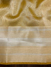 Banarasee Handwoven Dual Shade Plain Tissue Saree With Broad Zari Border & Lace-Golden Yellow