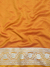Banarasee Handloom Mashru Silk Saree With Zari Jaal Work & Floral Border-Yellow