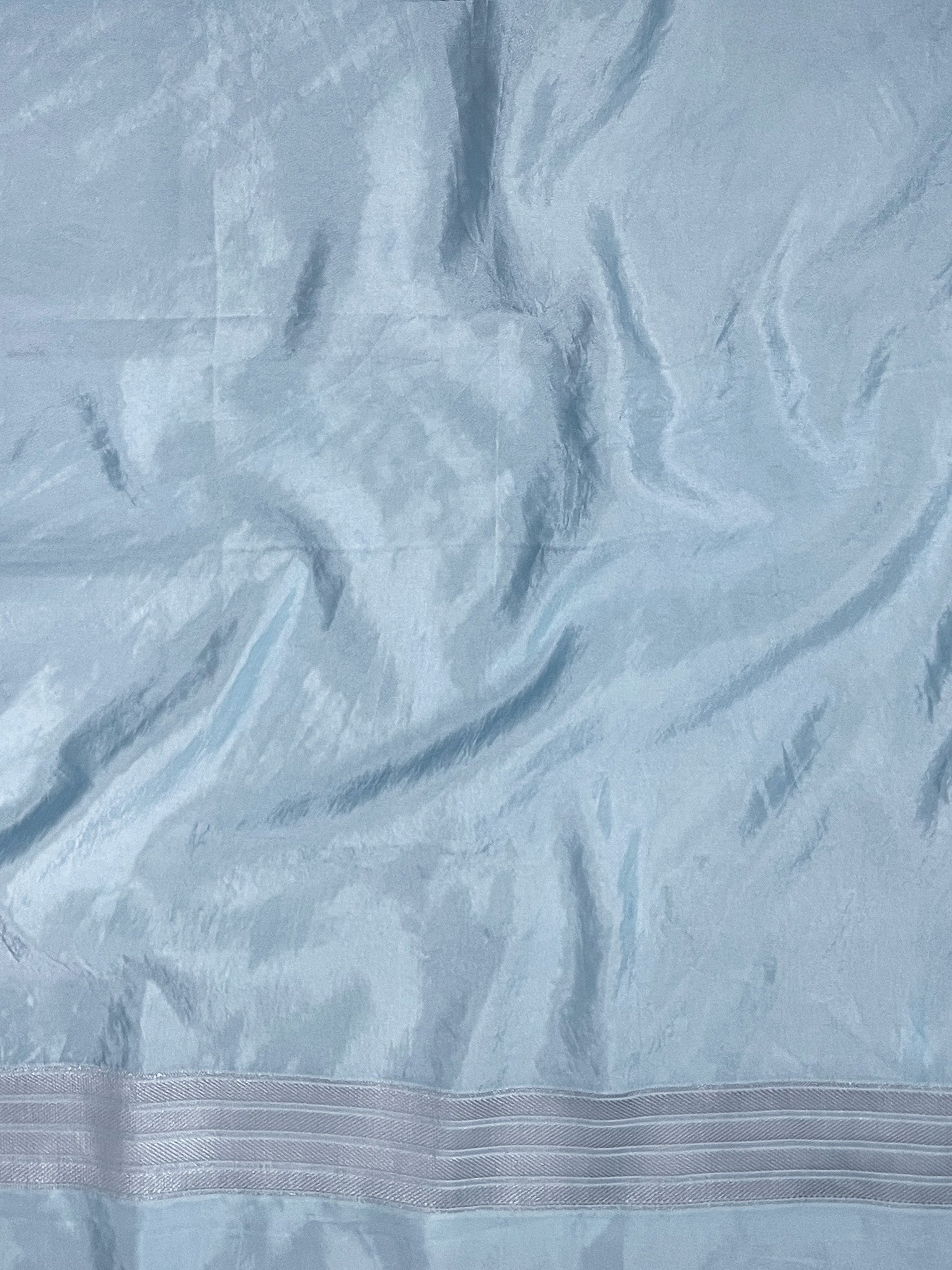 Banarasee Handloom Semi Silk Saree With Silver Zari Work Border & Lace-Light Blue