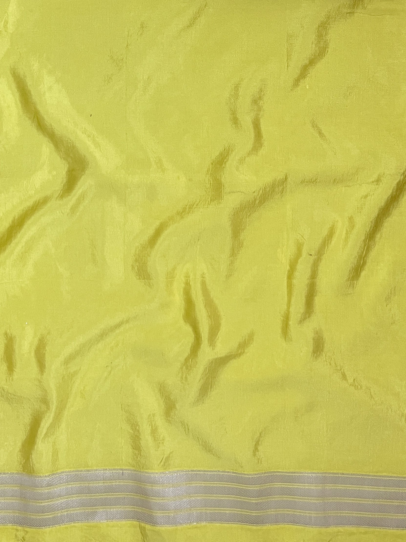 Banarasee Handloom Semi Silk Saree With Silver Zari Work Border & Lace-Lemon Yellow