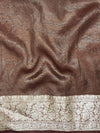 Banarasee Handwoven Plain Tissue Saree With Zari Border & Lace-Light Brown