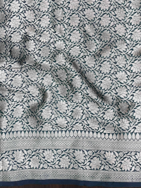 Banarasee Handwoven Plain Semi Silk Saree With Zari Border-Deep Green