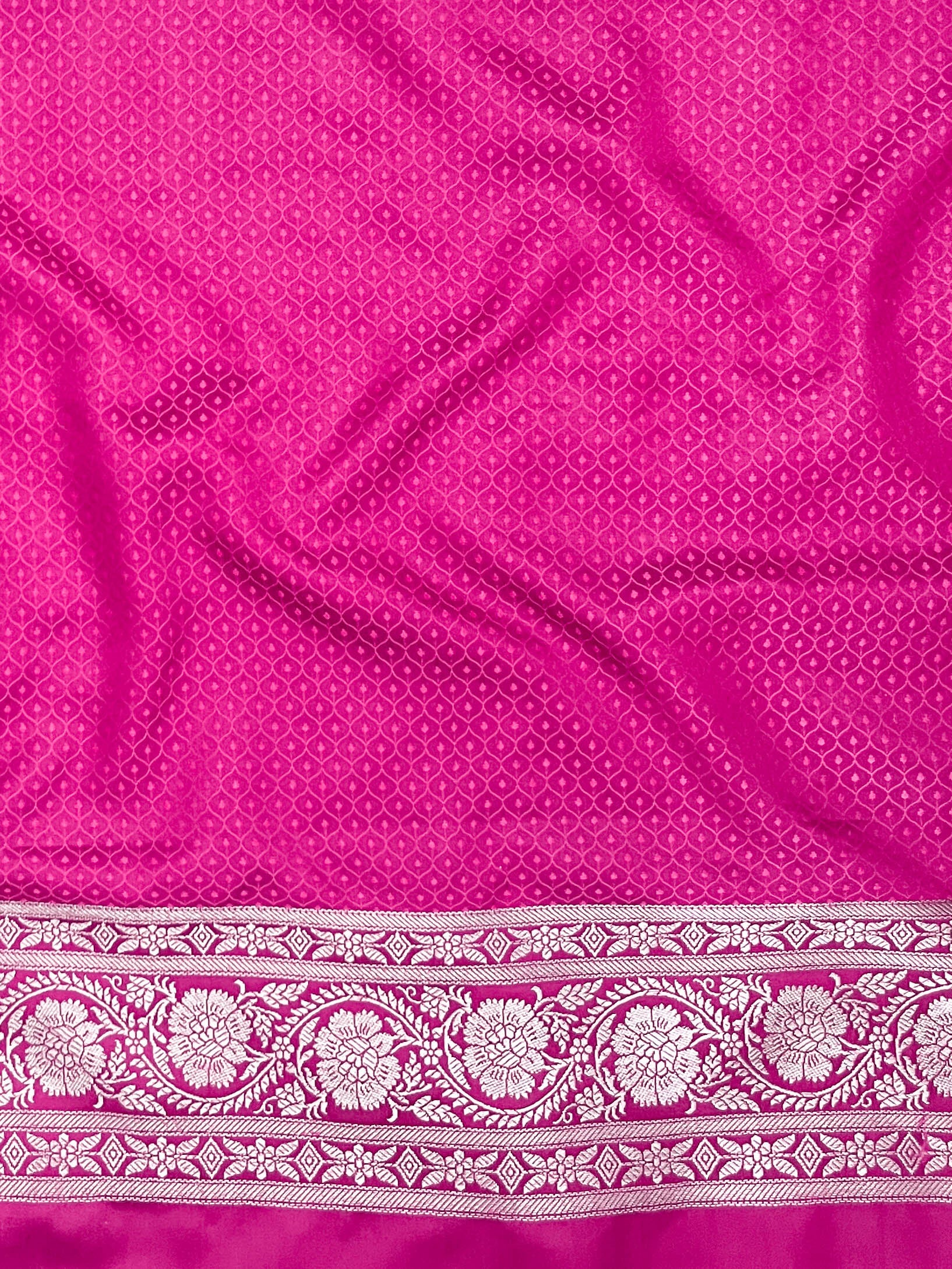 Banarasee Handloom Mashru Silk Saree With Zari Jaal Work & Floral Border-Pink