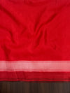 Banarasee Handloom Dupion Saree With Zari Buta Work & Contarst Border-White & Red