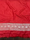 Banarasee Handloom Mashru Silk Saree With Zari Jaal Work & Floral Border-Red