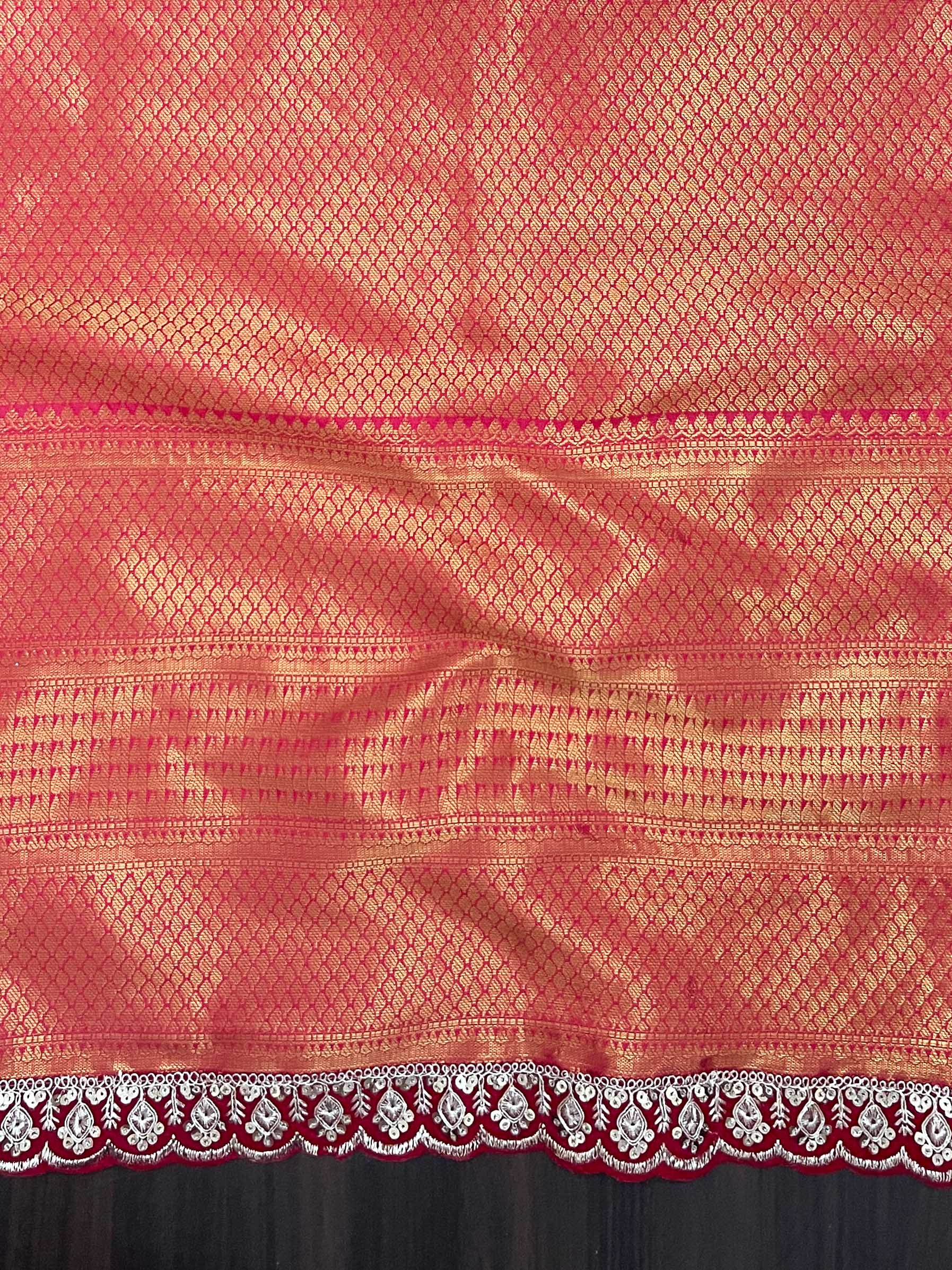 Banarasee Handwoven Tissue Saree With Zari Weaving Design & Lace-Golden Yellow