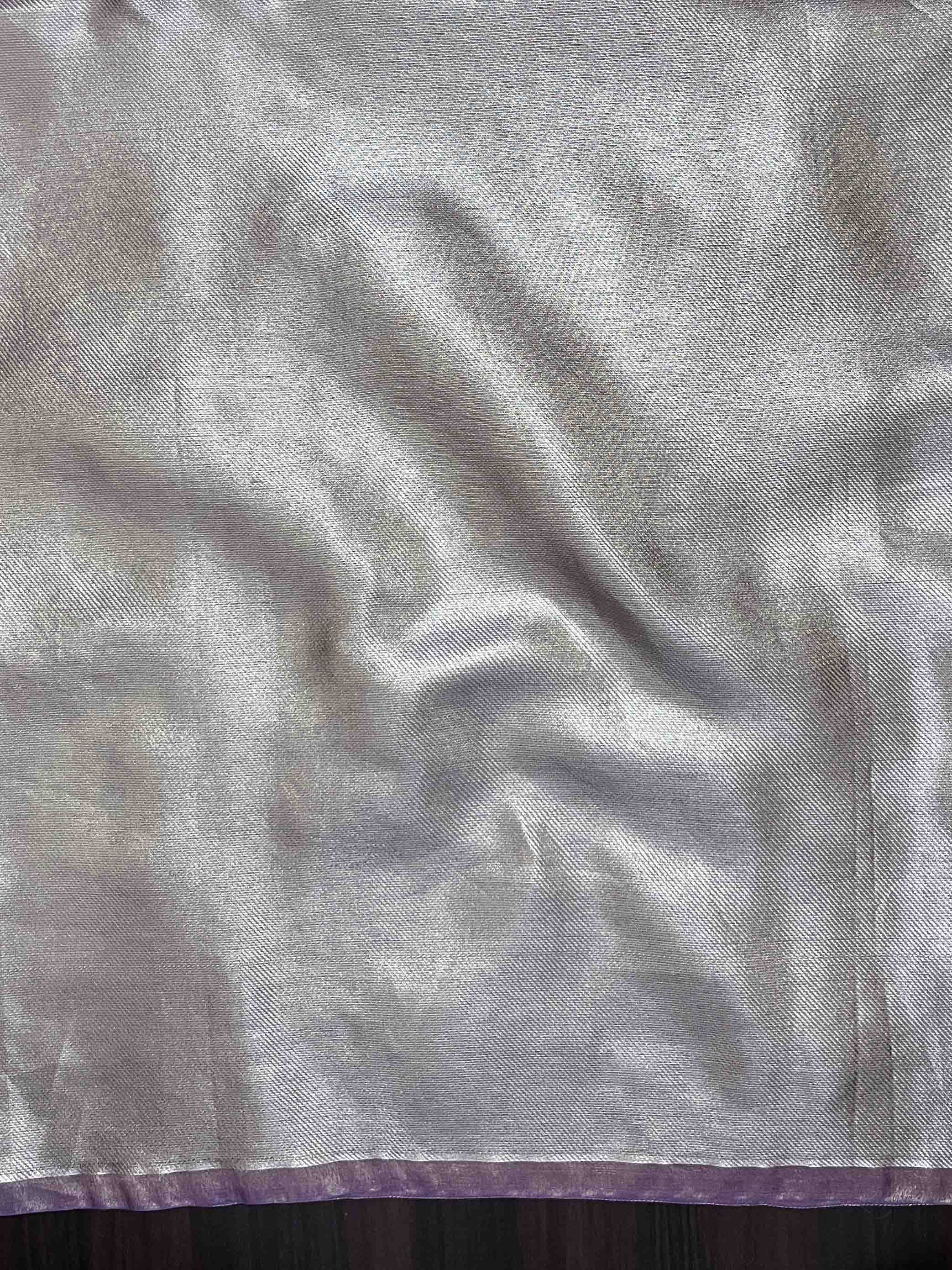 Banarasee Handwoven Tissue Saree With Thread Embroidered Border-Purple