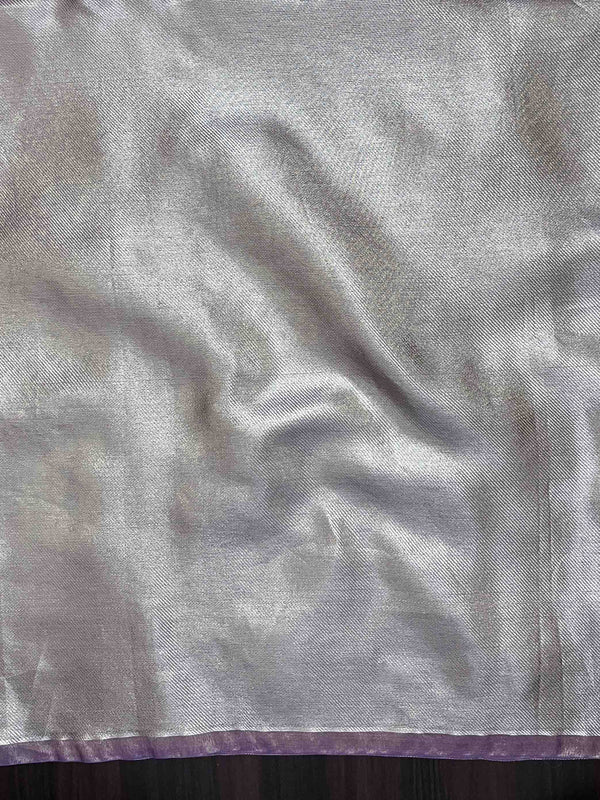 Banarasee Handwoven Tissue Saree With Thread Embroidered Border-Purple