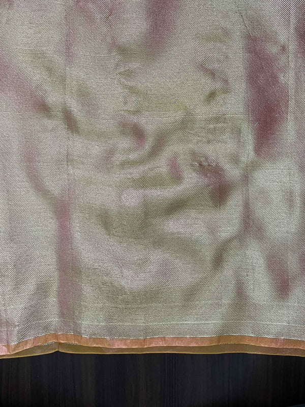 Banarasee Handwoven Tissue Saree With Thread Embroidered Border-Yellow (Gold Tone)