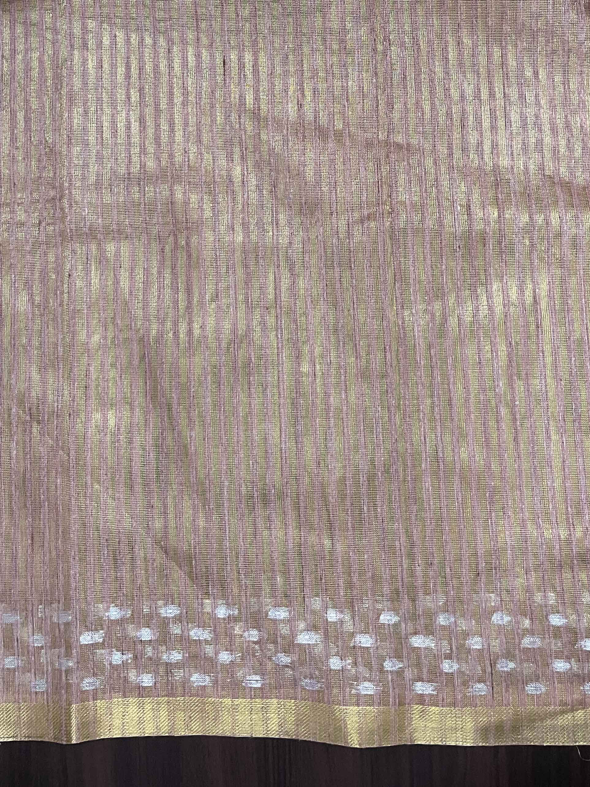 Banarasee Handwoven Tissue Saree With Zari Checks & Border-Peachy Pink