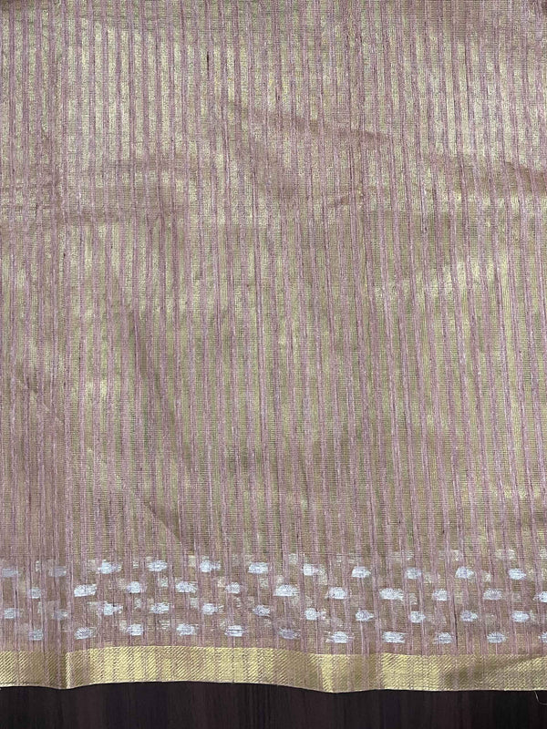 Banarasee Handwoven Tissue Saree With Zari Checks & Border-Peachy Pink