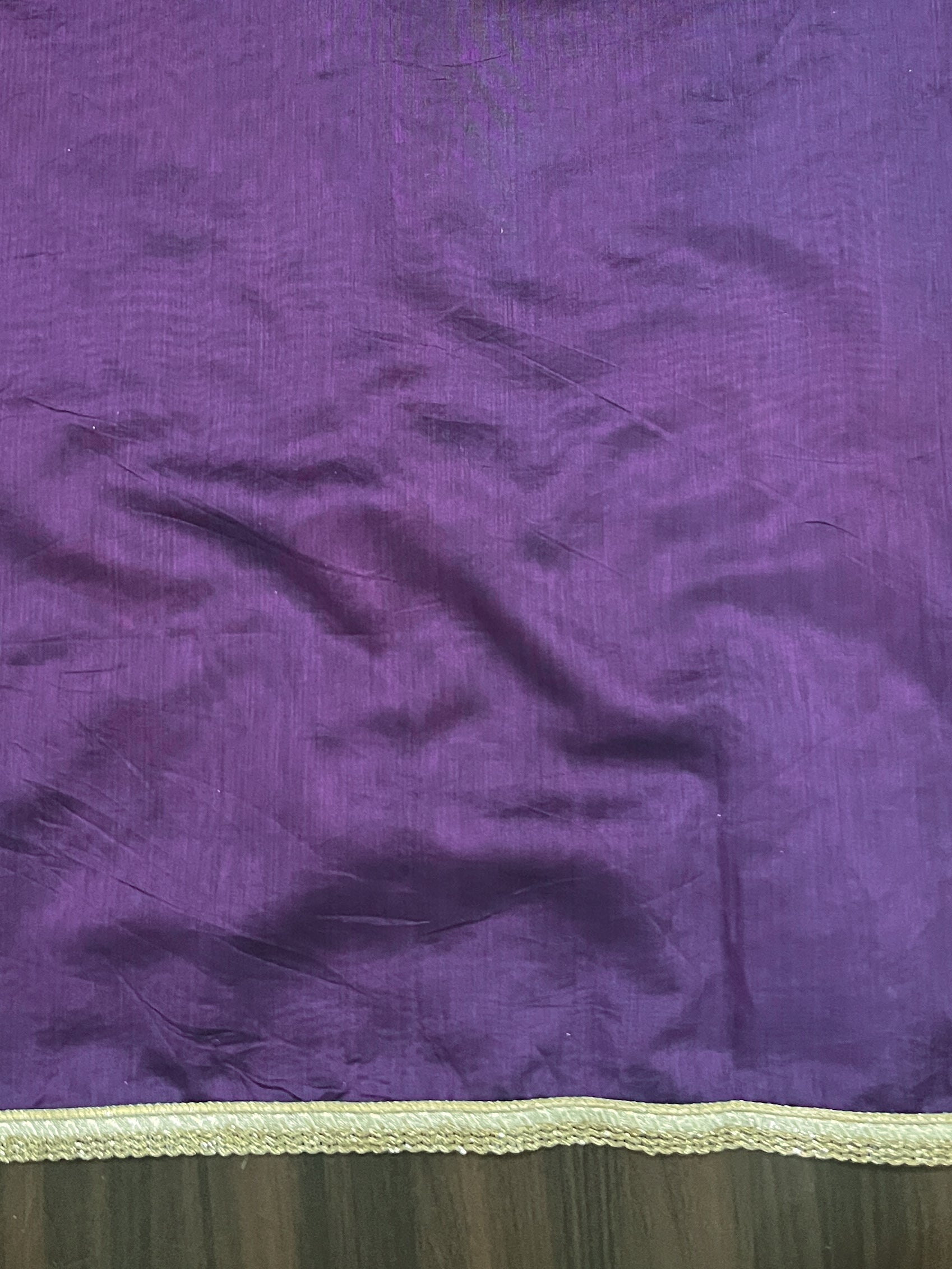 Banarasee Handloom Chanderi Cotton Saree With Applique Work & Lace-Violet