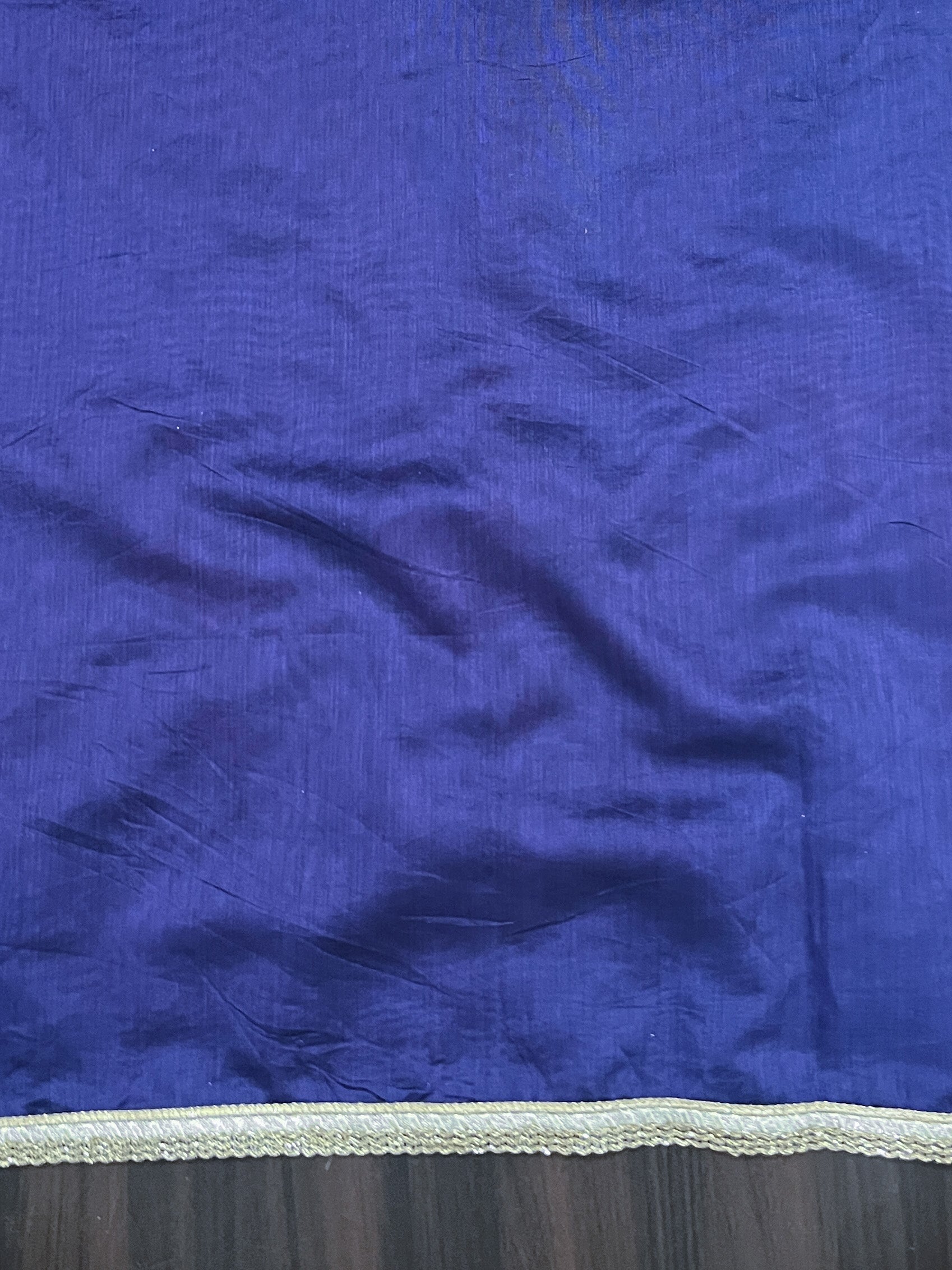 Banarasee Handloom Chanderi Cotton Saree With Applique Work & Lace-Royal Blue