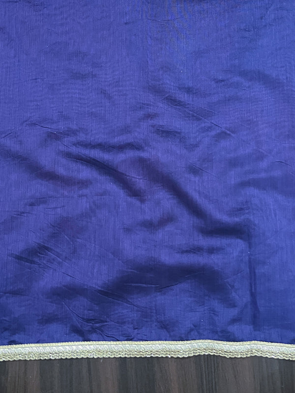 Banarasee Handloom Chanderi Cotton Saree With Applique Work & Lace-Royal Blue