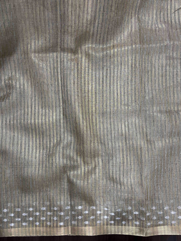 Banarasee Handwoven Tissue Saree With Zari Checks & Border-Moss Green