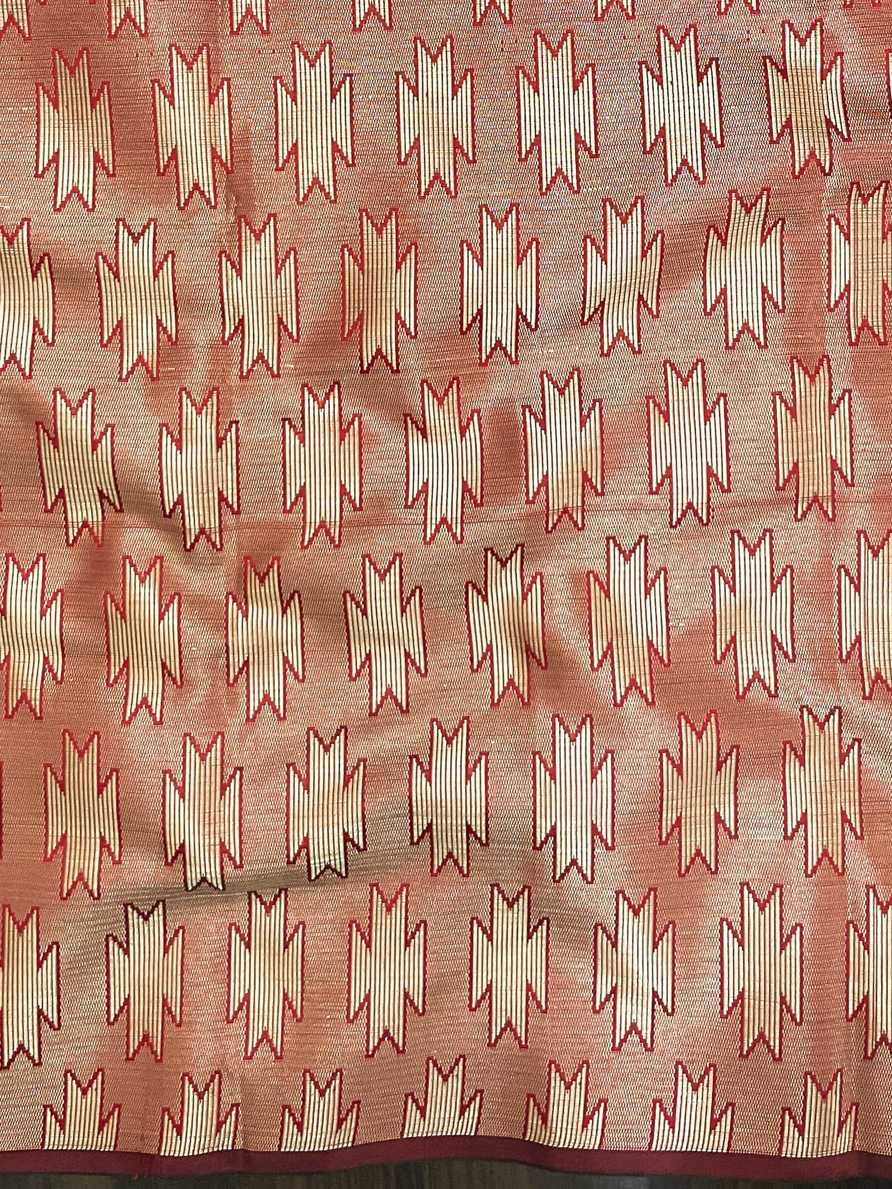 Banarasee Handwoven Tissue Saree With Geometric Pattern-Maroon & Gold