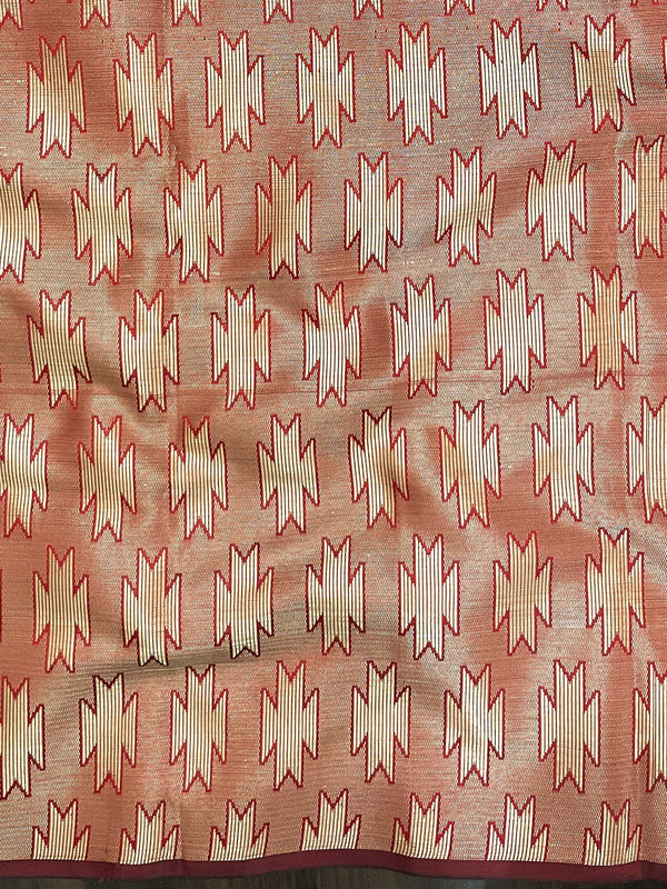 Banarasee Handwoven Tissue Saree With Geometric Pattern-Maroon & Gold