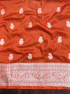 Banarasee Handwoven Semi Chiffon Saree With Zari Buti Work & Contrast Border-Pink & Orange