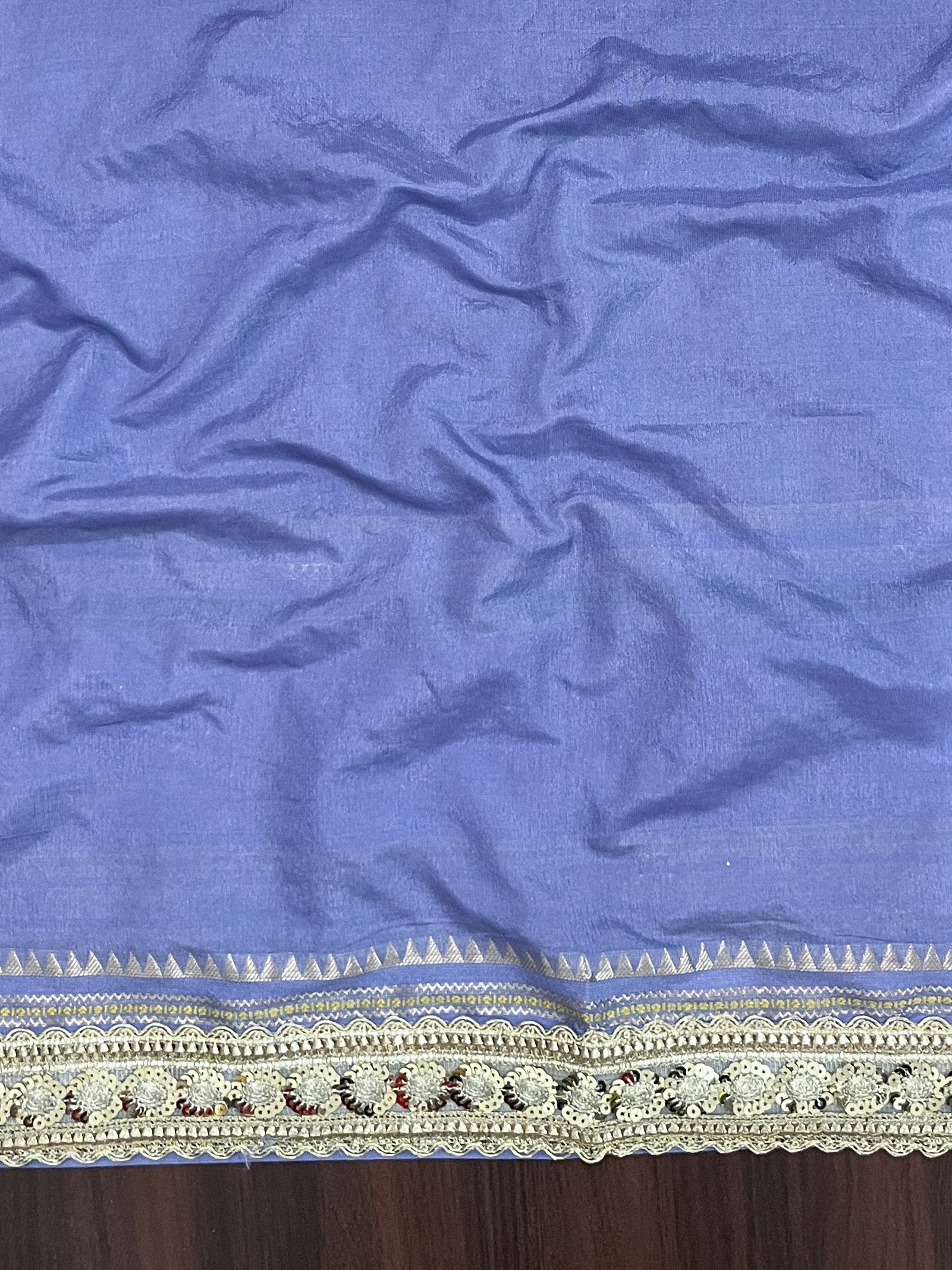 Banarasee Handloom Semi Silk Saree With Swarovski Work Border & Lace-Light Blue