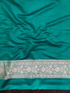 Banarasee Handwoven Semi Katan Saree With Tanchoi Work & Gold Zari Border-Emerald Green