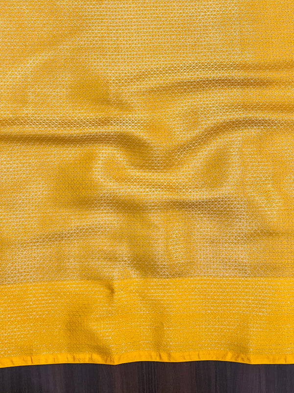Banarasee Pure Chiniya Silk Saree With Zari Work & Floral Border-Yellow