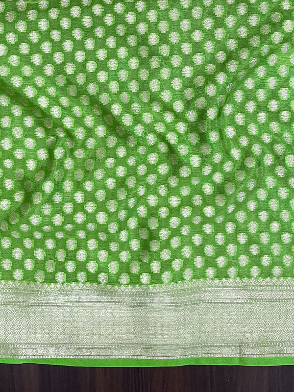 Banarasee Organza Mix Saree With Zari Buti Work & Border-Red