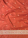 Banarasee Handloom Semi Silk Saree With Sona Rupa Zari Work & Border-Rust
