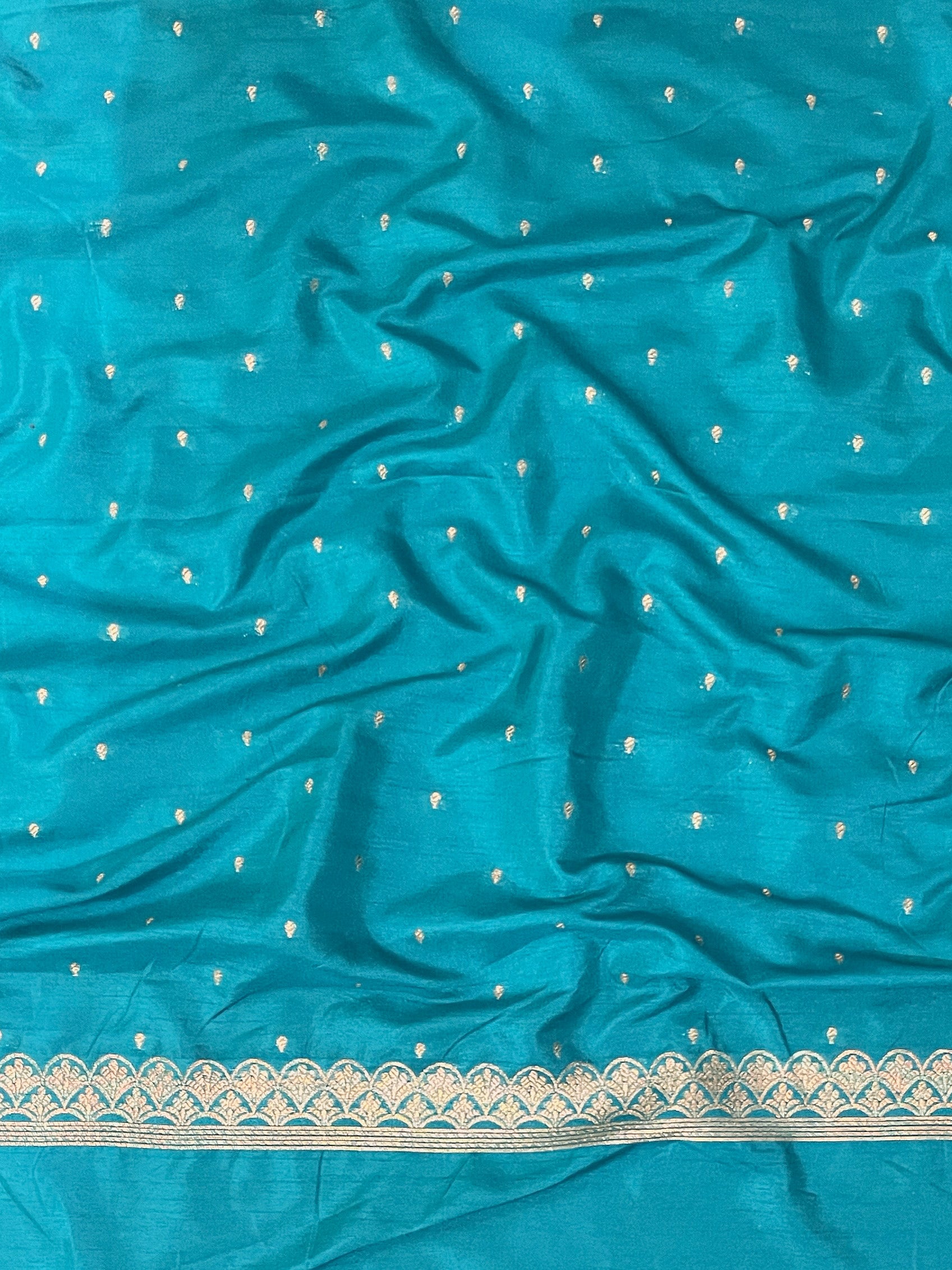 Banarasee Handloom Semi Silk Saree With Sona Rupa Zari Work & Border-Turquoise Blue