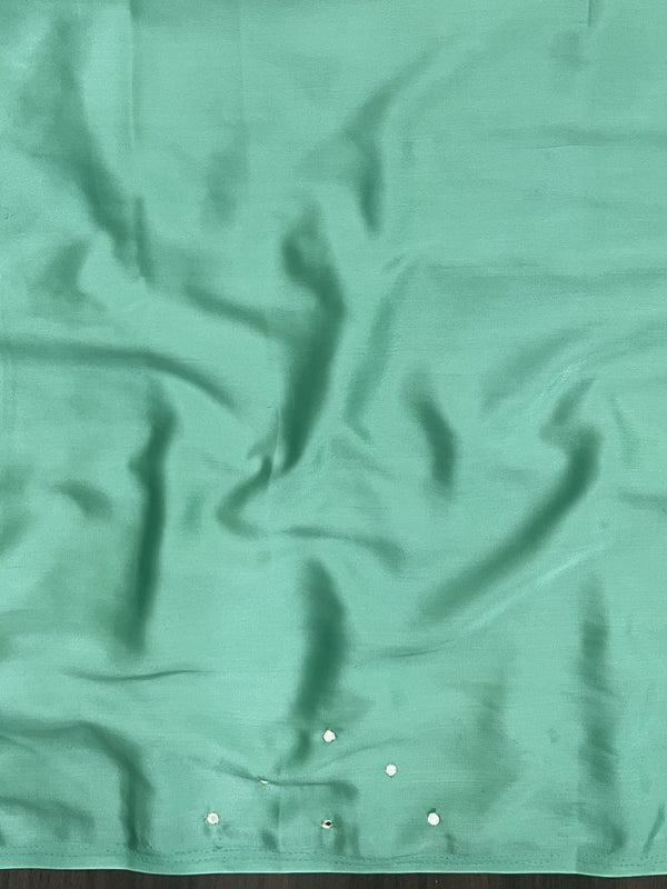 Banarasee Handloom Satin Hand Dyed Saree With Mirror Work-Light Yellow & Mint Green